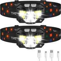 Rechargeable LED Headlamp Flashlight with Motion Sensor, Set of 2