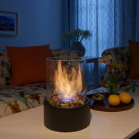 Portable Tabletop Fireplace with Glass and Metal Design for Indoor Use