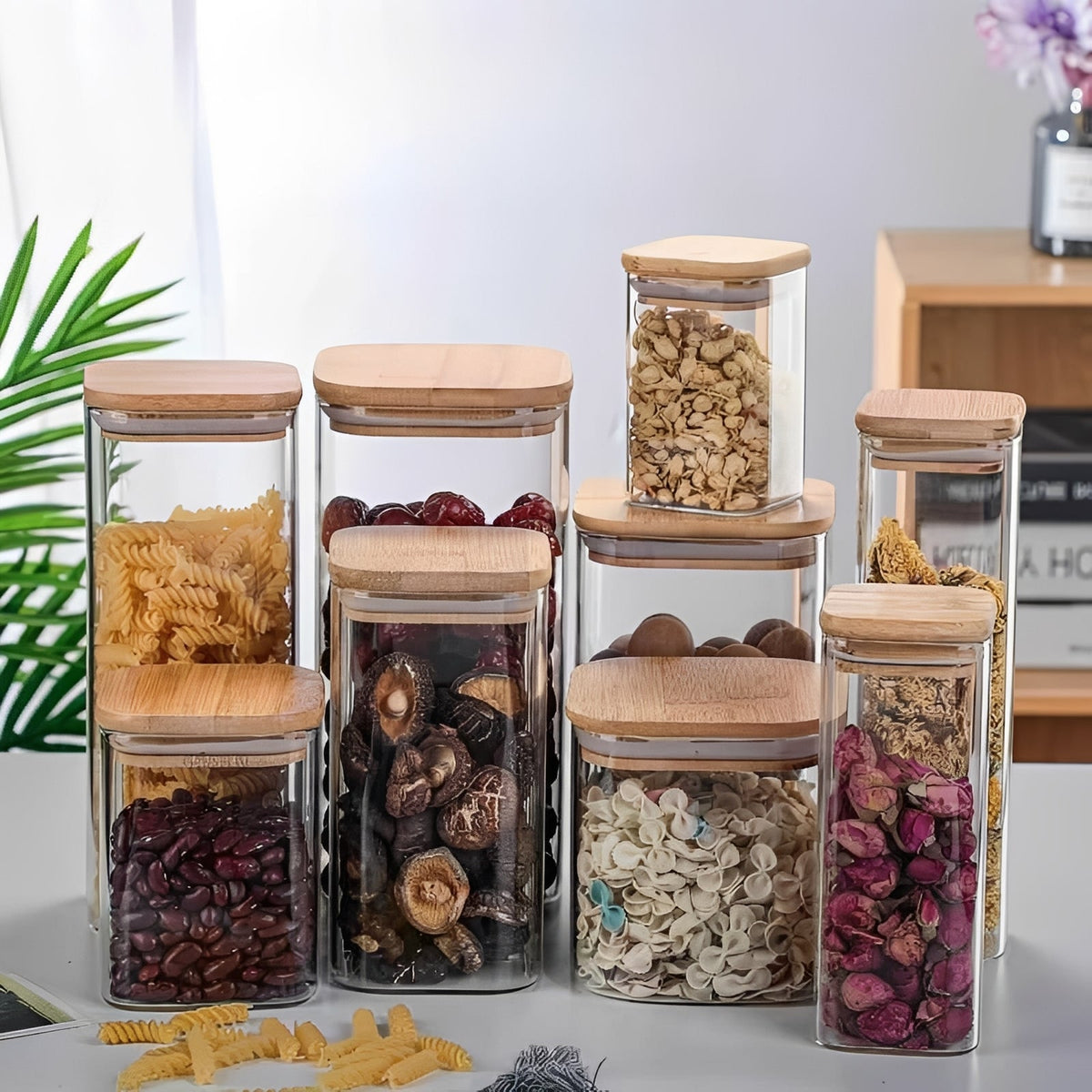 Glass Storage Jar with Bamboo Lid, Minimalist Design