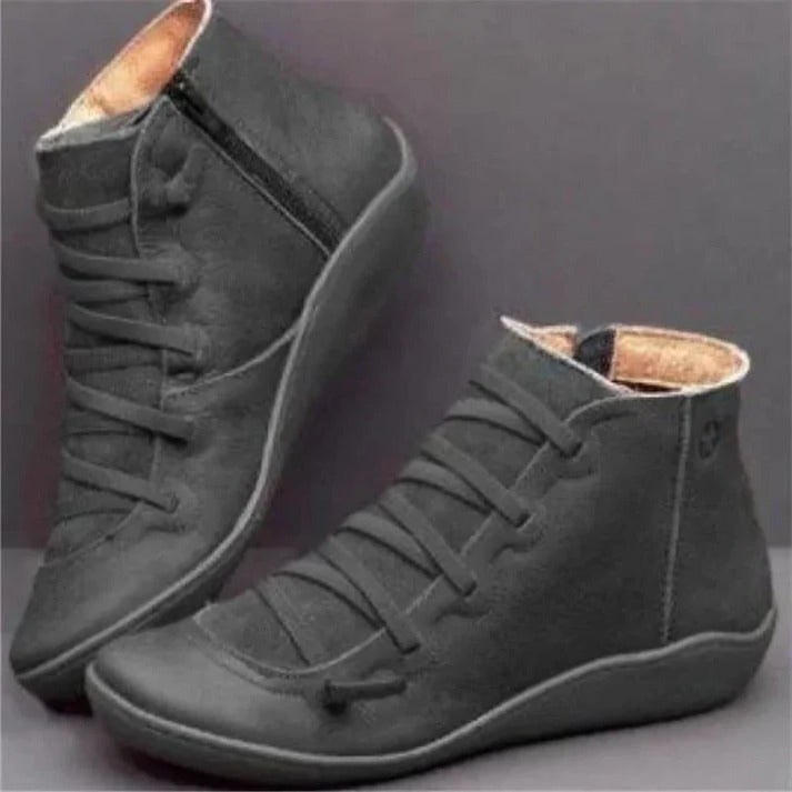 Side-Zip Ankle Boots for Women with Round Toe and Block Heel Design