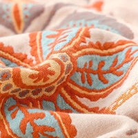 Cotton Floral Throw Blanket with Boho Fringe Design