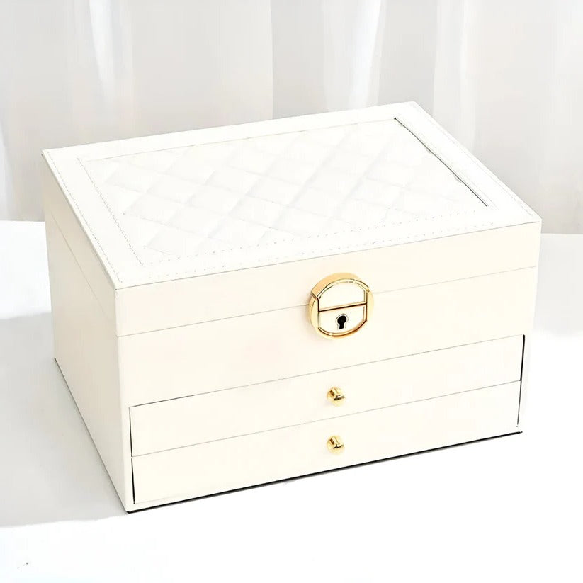 Tiered Jewelry Organizer Box with Multi-Compartment Display Storage