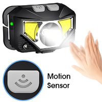 Rechargeable LED Headlamp Flashlight with Motion Sensor, Set of 2