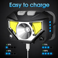 Rechargeable LED Headlamp Flashlight with Motion Sensor, Set of 2