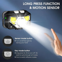 Rechargeable LED Headlamp Flashlight with Motion Sensor, Set of 2