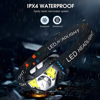 Rechargeable LED Headlamp Flashlight with Motion Sensor, Set of 2