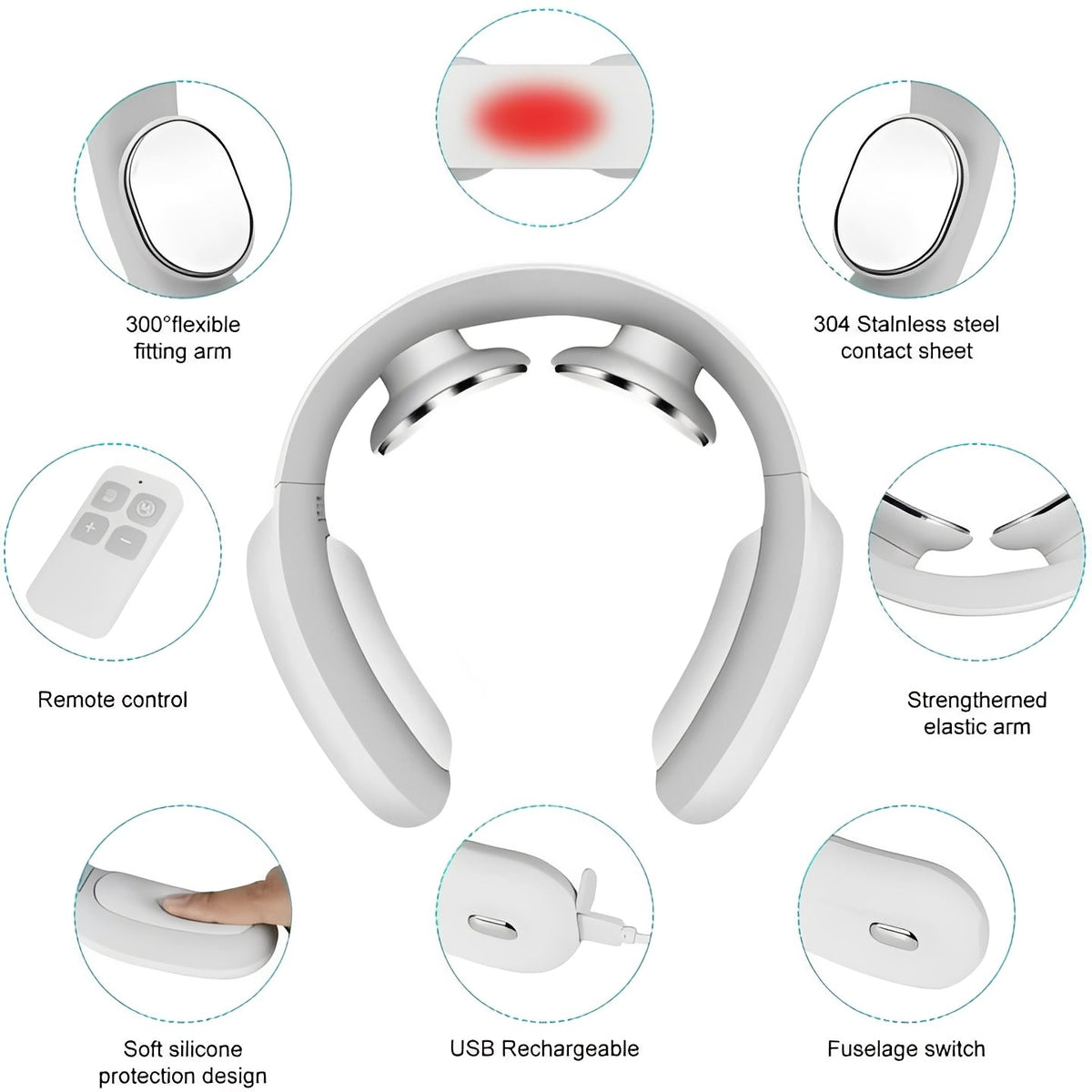 Rechargeable Neck Massager with Heat and Adjustable Pulse Modes