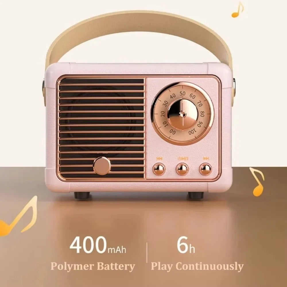 Retro Design Portable Bluetooth Speaker with Built In Bass Driver