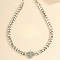 Crystal Heart Pendant Choker with Rhinestone Detail for Women