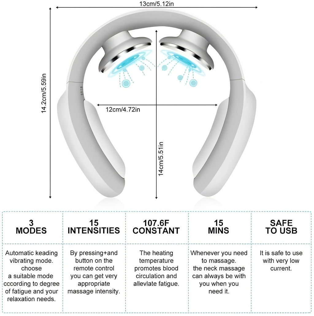 Rechargeable Neck Massager with Heat and Adjustable Pulse Modes