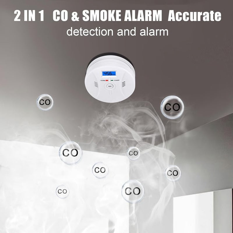 Combined Carbon Monoxide and Smoke Detector Alarm for Home and Kitchen Safety