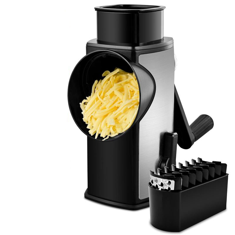 Rotary Grater with Five Interchangeable Blades and Suction Cup Base