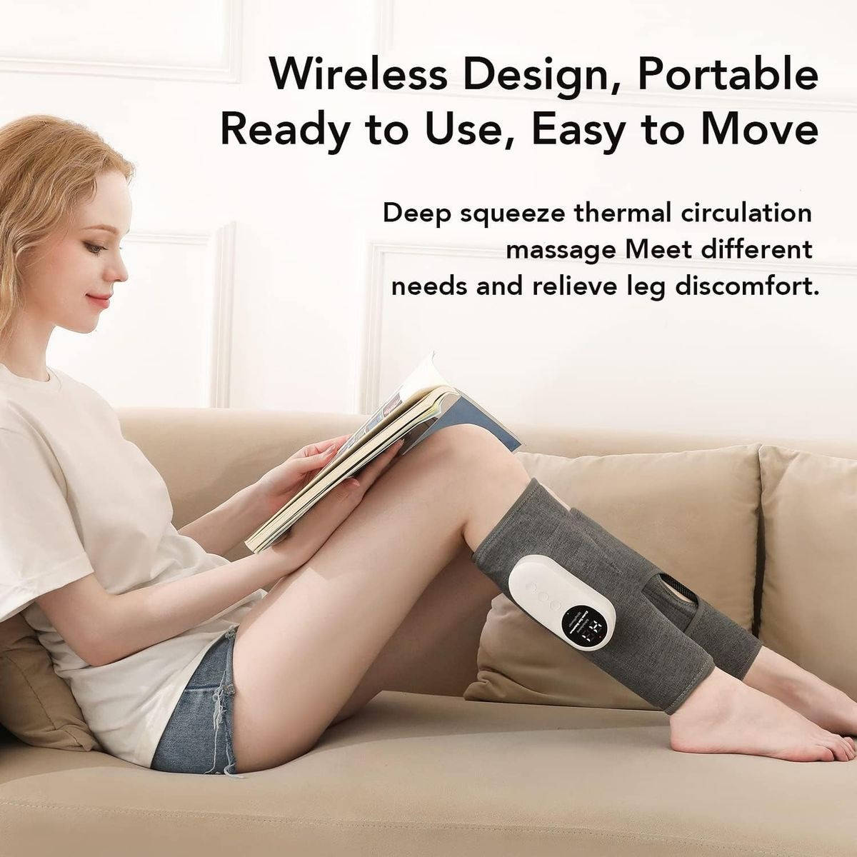 Rechargeable Cordless Air Compression Massager with Heat and Calf Wraps