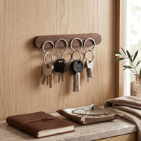 Wooden Oval Key Holder with Magnetic Backing and Adhesive Wall Mount