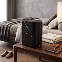 Marble Finish Trash Can with Push Top Lid and Elliptical Shape