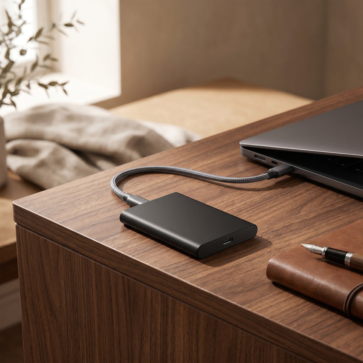 External SSD Drive with Universal Port and Cross-Platform Compatibility, Compact Slim Design