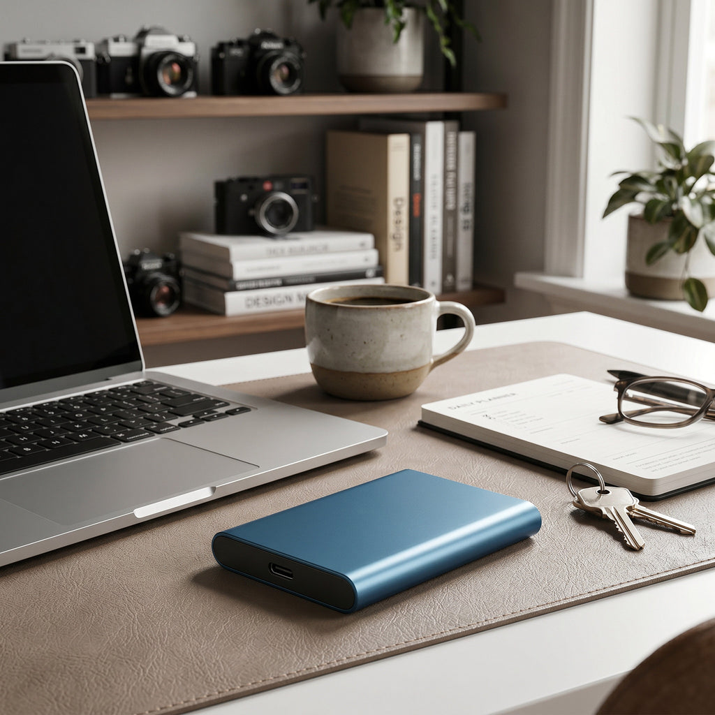 External SSD Drive with Universal Port and Cross-Platform Compatibility, Compact Slim Design