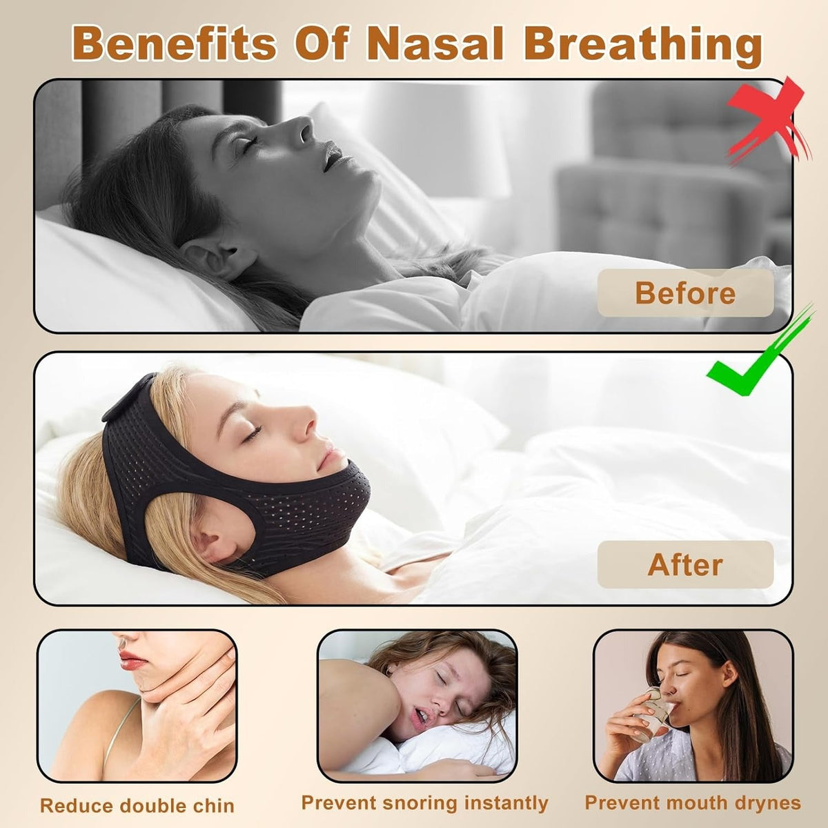 Adjustable Chin Strap for Snoring Support and Nighttime Mouth Closure