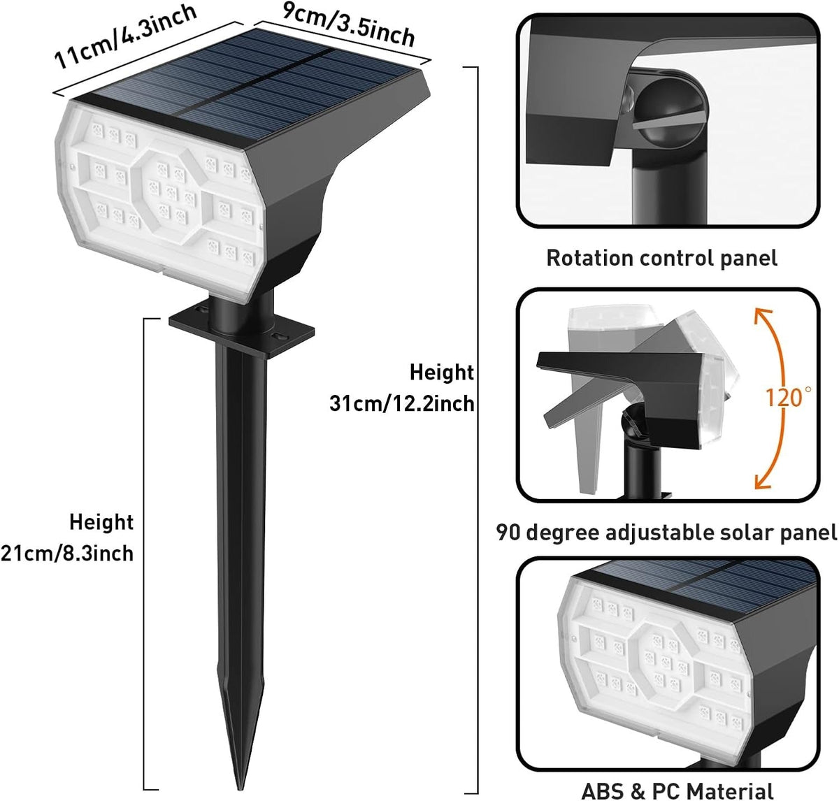 Outdoor Solar Spotlights with 56 LEDs and 3 Brightness Modes, Set of 4