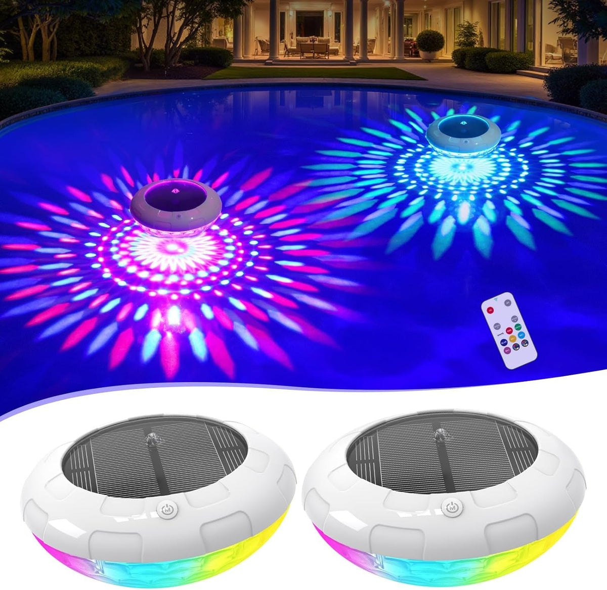 Solar Floating Pool Lights with Remote Control and RGB Light Modes