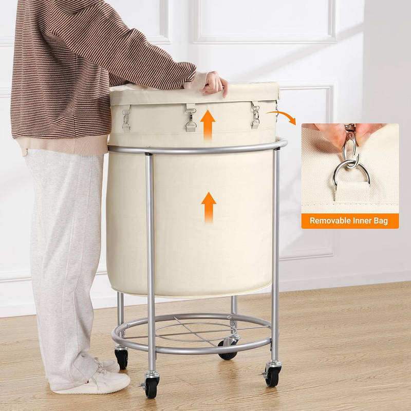 Laundry Basket with Wheels 29 Gallon, Removable Bag Tall Rolling Hamper for Easy Laundry Support