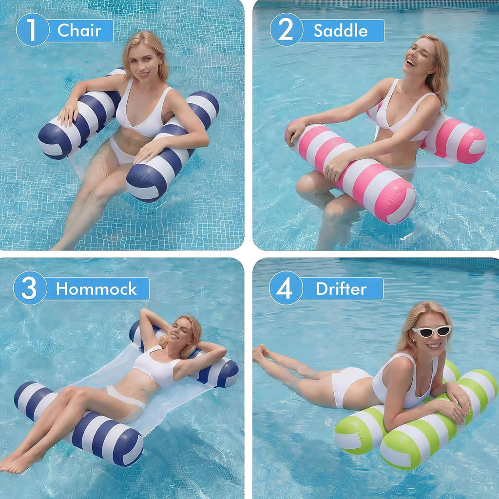 Adult Pool Floats with 4 in 1 Water Hammock Lounge Design, 4 Pack