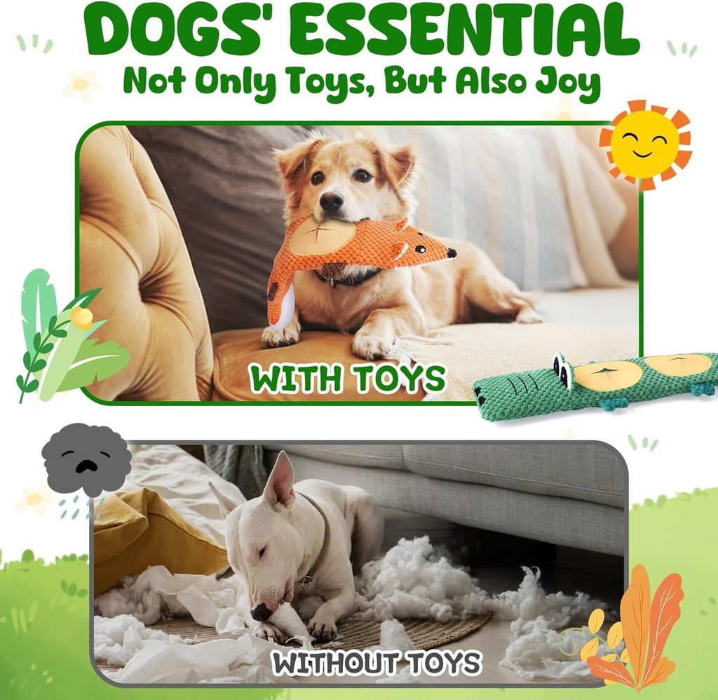 Reinforced Plush Dog Toys with Treat Pockets, 2 Piece