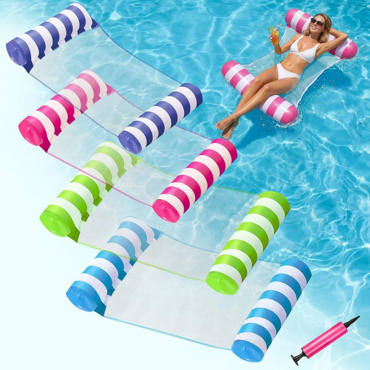 Adult Pool Floats with 4 in 1 Water Hammock Lounge Design, 4 Pack