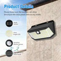Solar Motion Sensor Lights with 182 LEDs for Yard and Garage, Set of 2
