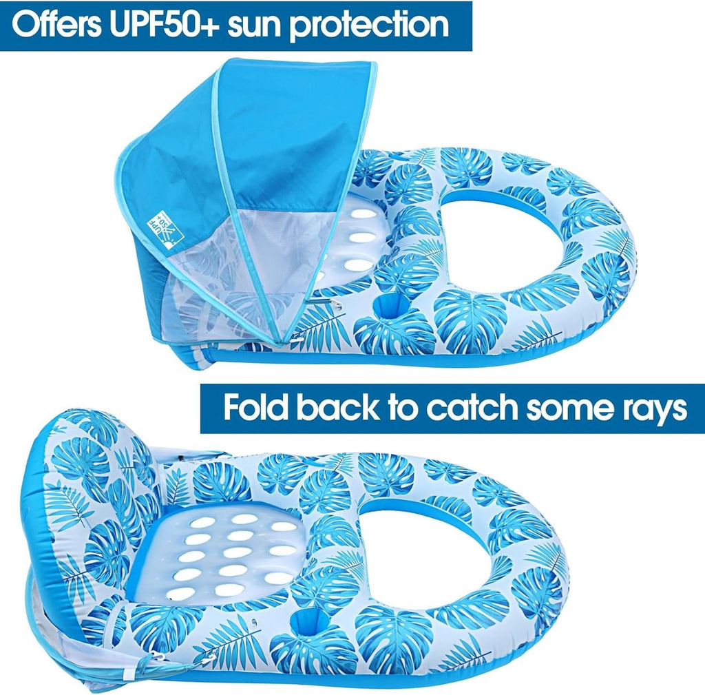 Extra Large Pool Lounge Float with Canopy, Cup and Phone Holders and Backrest Support