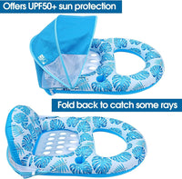 Extra Large Pool Lounge Float with Canopy, Cup and Phone Holders and Backrest Support
