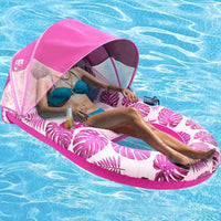 Extra Large Pool Lounge Float with Canopy, Cup and Phone Holders and Backrest Support
