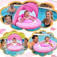 Baby Pool Float with Adjustable Canopy, Mesh Seat and Stable Base for Pool Use