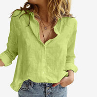 Linen Button Up Shirt with Relaxed Fit and Long Sleeves for Women