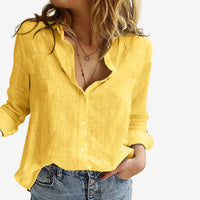Linen Button Up Shirt with Relaxed Fit and Long Sleeves for Women