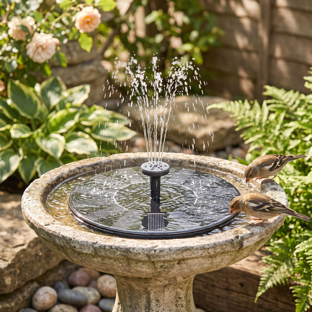 Floating Solar Fountain Pump with Multiple Spray Heads for Birdbaths and Ponds