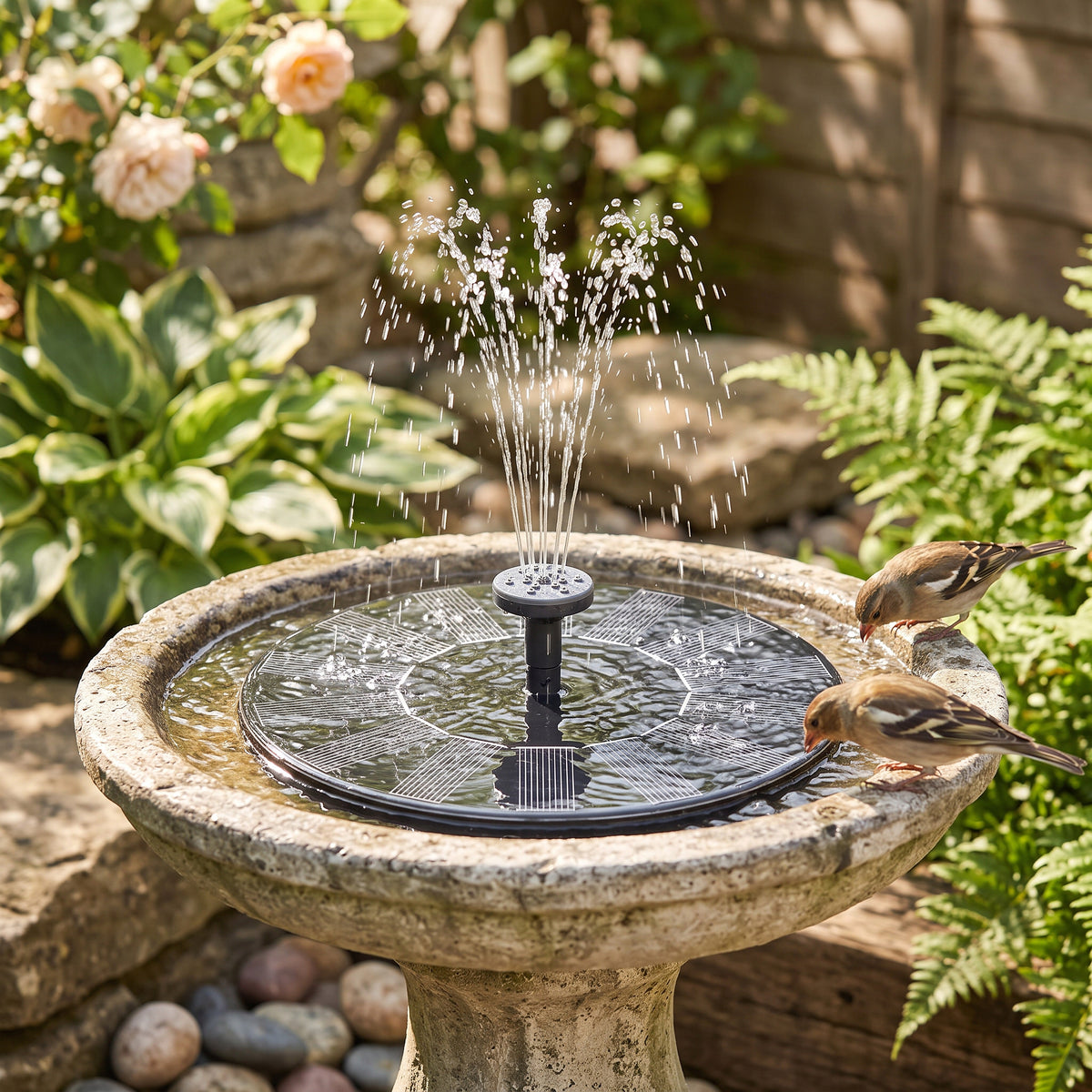 Floating Solar Fountain Pump with Multiple Spray Heads for Birdbaths and Ponds
