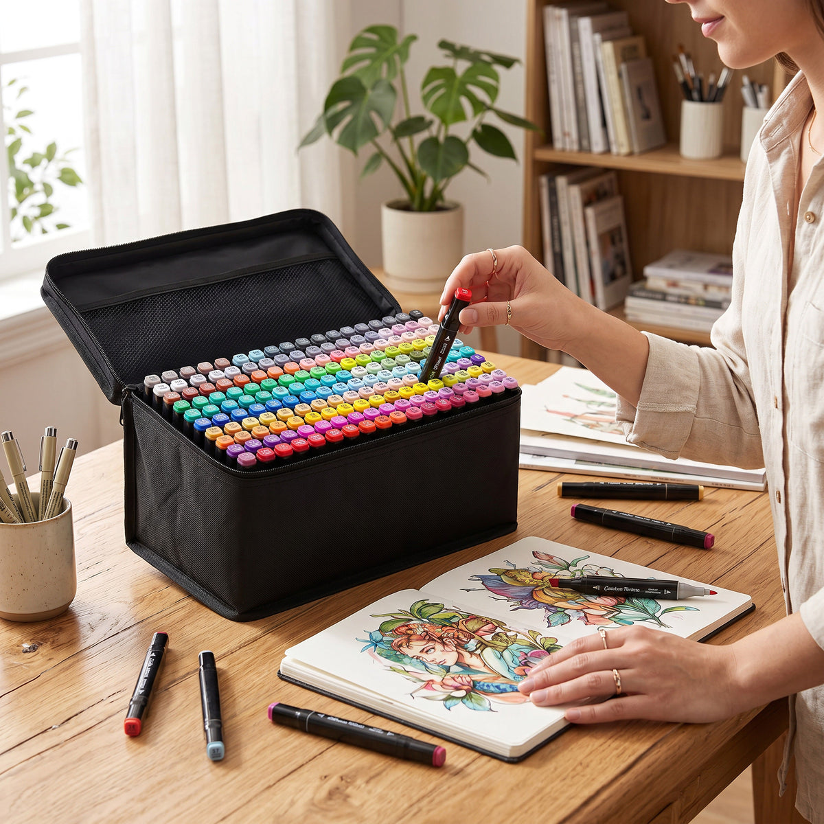 Double-Ended Alcohol Markers with 168 Colors and Storage Bag