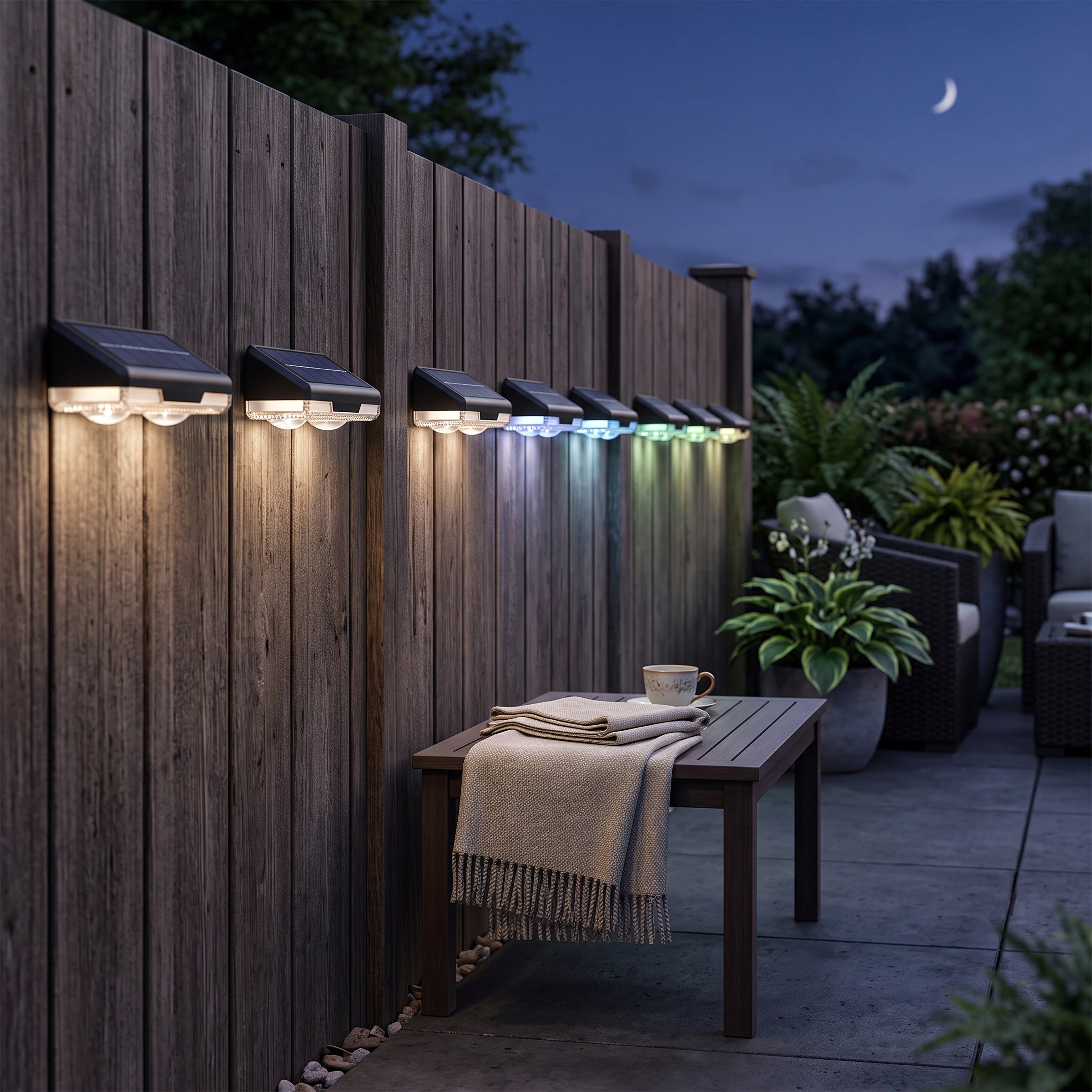 Multicolor Solar Fence Lights with Auto Dusk Sensor and Push Button Control, 8-Pack