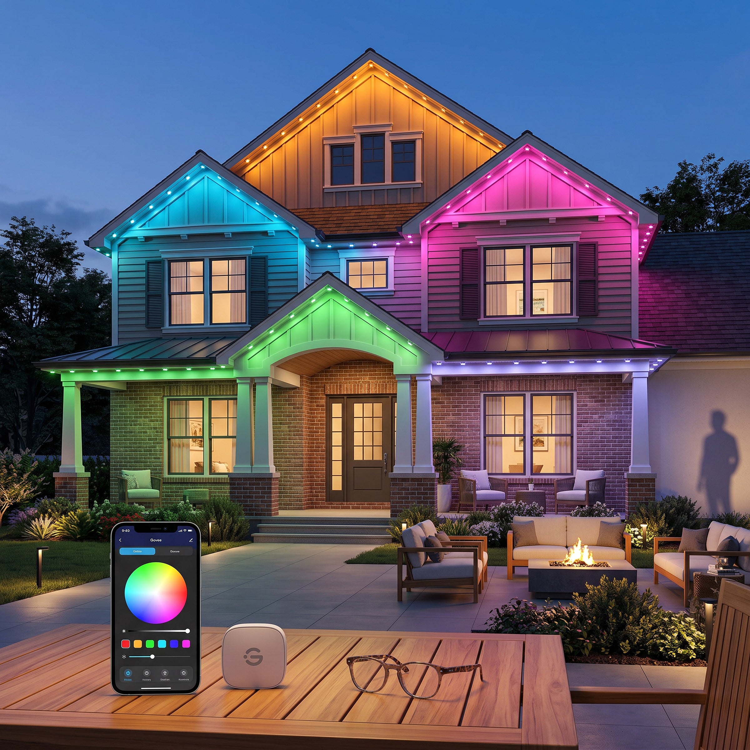 Roofline LED Light Strand 100ft with RGBICW Color Nodes and App Control