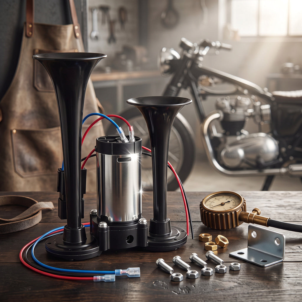 Electric Dual Air Horn System with 130dB Output and Auto Compressor for 12V Vehicles