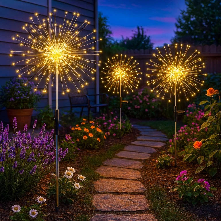 Solar Powered Starburst Garden Lights with Flexible Copper Wire Design