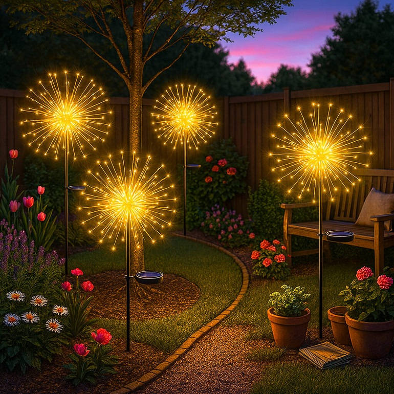 Solar Powered Starburst Garden Lights with Flexible Copper Wire Design
