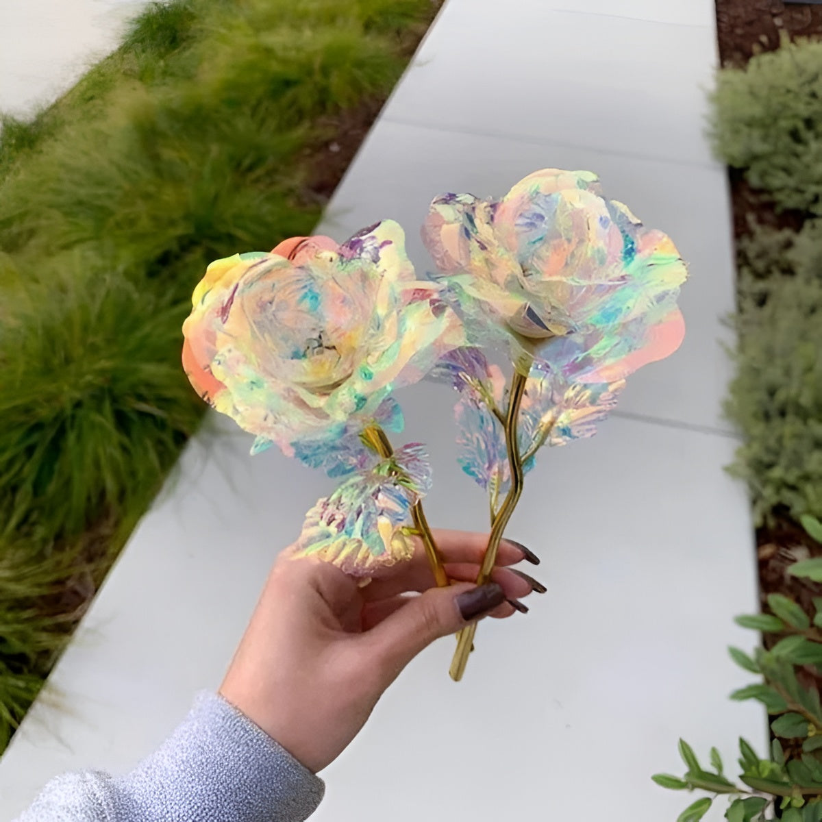 Holographic Rose with Hand-Placed Petals and Iridescent Coating