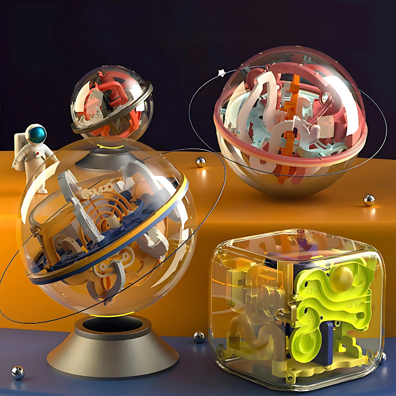 3D Labyrinth Puzzle Ball with Numbered Pathways and Four Difficulty Levels