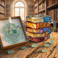 Stacked Book Glass Mug with Colored Spine Design and Fused Handle
