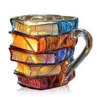Stacked Book Glass Mug with Colored Spine Design and Fused Handle