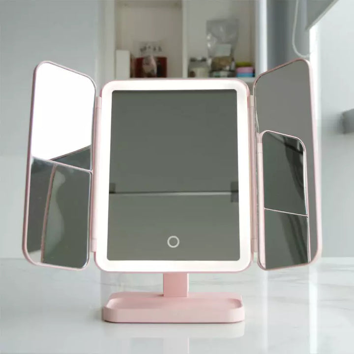Makeup Mirror with Triple Panel LED Lighting and 2x 3x Magnification