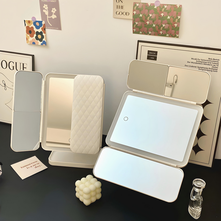 Makeup Mirror with Triple Panel LED Lighting and 2x 3x Magnification