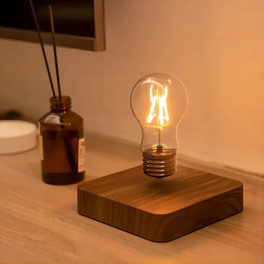 Levitating Lamp with Magnetic Float and Adjustable Color Temperature, Walnut Wood Base